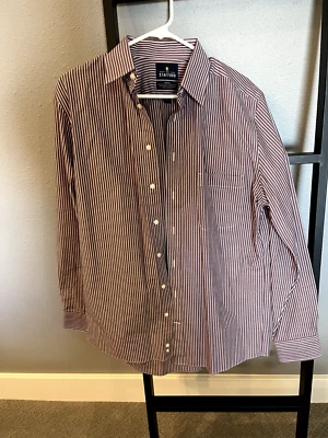 Camisa de vestir Stafford para hombre con botones marrón a rayas talla 15,5/34-35 Foto 1 de 4