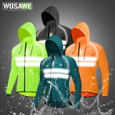 WOSAWE Men Cycling Reflective Hooded Jacket MTB Bike Windproof Breathable Coat - Image 1 of 4