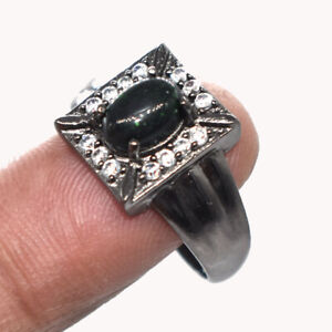 Black Onyx White Topaz Gemstone Black Rhodium Jewelry Ring 8 p346