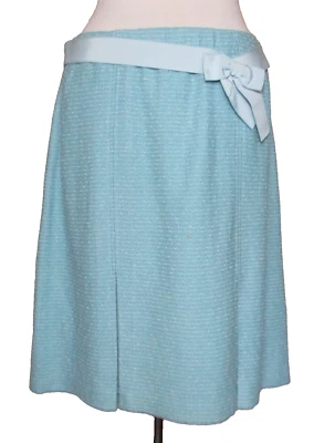 Falda St. John Couture Marie Gris 14/16 Bebé Azul Blanco Tweed Lazo Grosgrain Foto 1 de 4