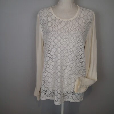Equipment Cotton Blend White sheer Lace Ivory long  Sleeves Blouse sz L top - Image 1 of 4