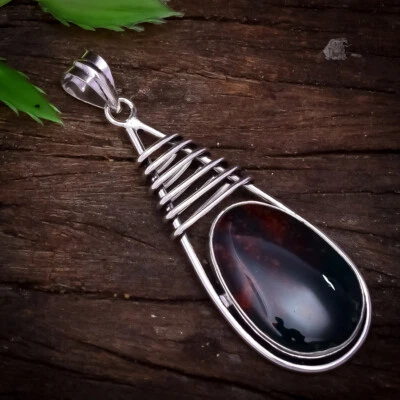 Fabulous Pietra Di Sangue Gemma 925 Argento Sterling Fatto A Mano Pendente 2.8" - Immagine 1 di 3
