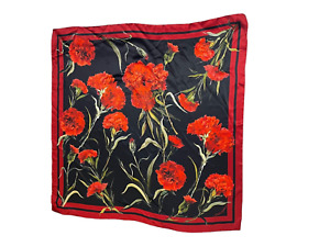 DOLCE & GABBANA silk twill square scarf 35" x 35" Black red carnation print