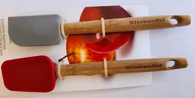 KitchenAid Small Spatula Set 2 Pc Bamboo Red & Gray 8" NEW - Image 1 of 4