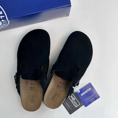 Birkenstock Boston Classic Black Suede Leather Unisex Shoes Narrow/Wide 37-45 - Image 1 of 4