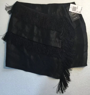 NUEVO JOA Mujer Negro Satén Flecos Mini Falda Talla Mediana Vestido Forrado Espalda Cremallera M Foto 1 de 4