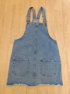 Denim & Co Size 12 Short Blue Denim Dungaree Dress With Raw Hem - Picture 1 of 7
