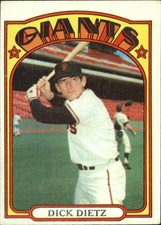 1972 Topps San Francisco Giants Baseball Card #295 Dick Dietz - EX