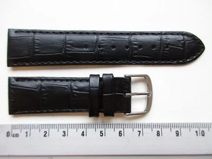 Correa de reloj de cuero negro estampado de cocodrilo mate 20 mm - CORTO - Imagen 1 de 5