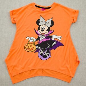 Disney Girls T-Shirt Minnie Mouse Halloween Cap Sleeve Crewneck Orange Sz M 7-8