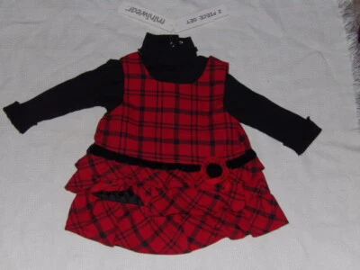 Vestido Rojo Cuadros Bebé Bebé Volantes 2 Piezas Invierno Otoño Talla 3-6 Meses Nuevo con Etiquetas Foto 1 de 2