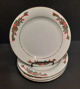 Fairfield Poinsettia and Ribbons China Salad Plates Set / 4  Kmart Vintage - Picture 1 of 5