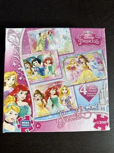 Disney Princess Mega Puzzles 4 Glitter Puzzes 200 Pieces in Each 2015 Mattel - Picture 1 of 2