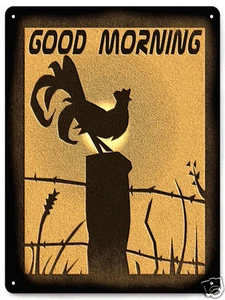 Good Morning METAL SIGN Chicken Rooster vintage style kitchen / bathroom art 445 - Picture 1 of 2
