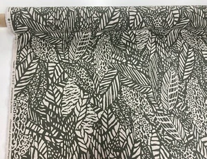 Jungle Leaf Curtain Fabric Cotton-Rich Linen-Look Khaki Home Decor Material - Picture 1 of 8