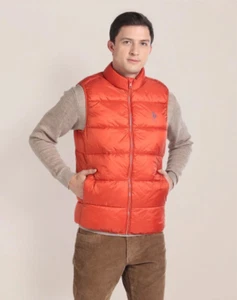 U.S. Polo Assn. Puffer Vest Men's Size Lg Rust Full Zip Pockets Logo Quilted - Picture 1 of 12