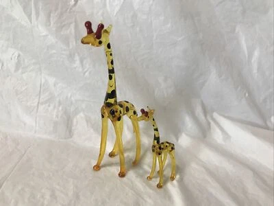 FIGURAS ANIMALES MINIATURA JIRAFA VINTAGE VIDRIO ARTE AÑOS 50 MAMÁ BEBÉ Cuerno Rojo B Foto 1 de 3