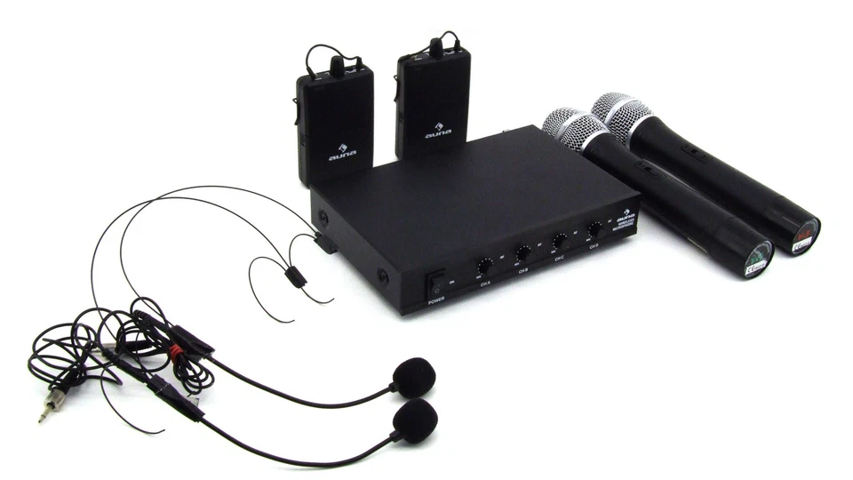 Auna VHF-4-H 4-Kanal Funk-Mikrofon Set Headset Handmikrofon 100m Klinke - Bild 1 von 1