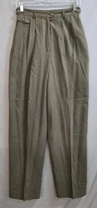 Vintage Baldanza Sportivo Pant Womens 27x33 Olive Green 100% Silk Pleated Pocket - Picture 1 of 9