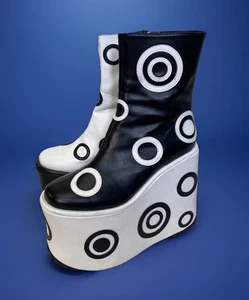 Current Mood Women’s Goth Black White Bullseye Platform Boots Size 8 - Picture 1 of 15