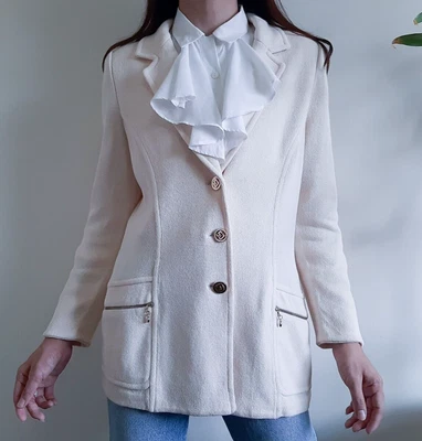 Chaqueta de punto ST.JOHN by Marie gris crema suéter chaqueta de punto con botones talla M Foto 1 de 4