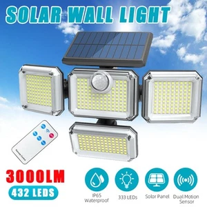 333 LED 4 Head Solar Motion Sensor Light Garden Wall Security Flood Lamp Outdoor - Picture 1 of 16