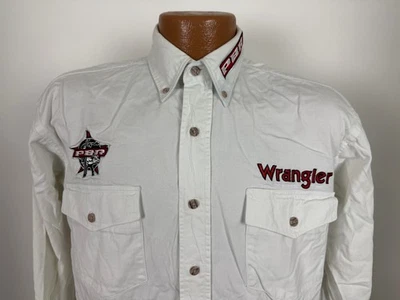 Wrangler PBR Rodeo 衬衫男式中号西部公牛骑手野马刺绣重型 — 第 1/4 张图片