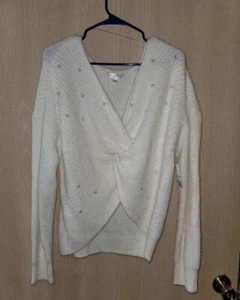 No Boundries Pearl Front Twist White Super Soft Sweater Size 3X (XXXL)  - Picture 1 of 3
