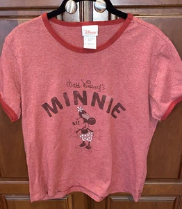 Vintage 90’s Women Jr Disney Mickey Minnie Mouse Ringer Red T Shirt Large Lg - Picture 1 of 9