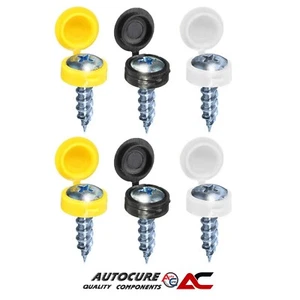 6x VEHICLE CAR NUMBER PLATE SCREWS & PLASTIC CAP FITTING YELLOW WHITE BLACK MIX - Picture 1 of 1