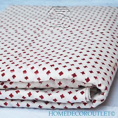 Hand Printed Cotton Fabric Anokhi Red Polka Dots 10 yard Sanganeri Print Fabrics - Image 1 of 4