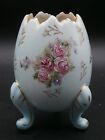 Mid Century Modern Inarco "Cracked Egg" Planter Vase Lt. Blue Pink Roses Japan