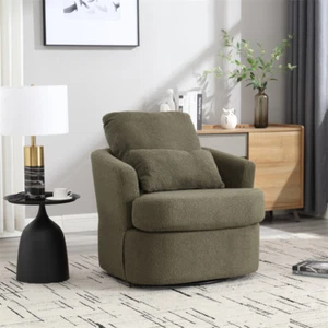 Swivel Barrel Chair, Comfy Teddy Fabric Round Accent Sofa Chair for Living Room - Picture 1 of 23