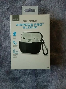 New iLive AIR PODS PRO Silicone Sleeve Carry Case Neckband Strap Carabiner Black - Picture 1 of 8