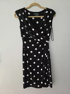 Lauren Ralph Lauren Womens Sz 6P Black White Polka Dots Wrap Dress Sleeveless - Picture 1 of 11