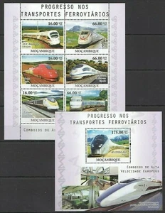 Mozambique 2010 MNH MS+SS, Euro Star, tren de velocidad, Alstom, ferrocarriles - Imagen 1 de 1