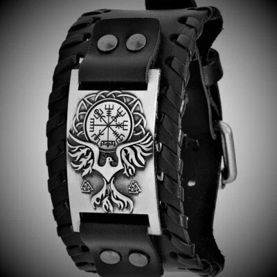 Biker Armband, PU Lederarmband, Adler Armband, Kompass Armband, Schwarze Armband - Bild 1 von 3