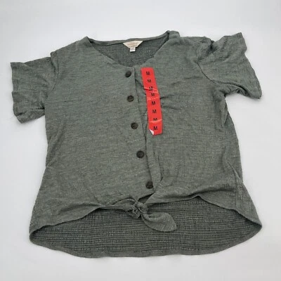 Weatherproof Vintage Womens Top Medium Green Button Front Tie Front Short Sleeve Foto 1 de 4