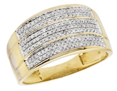 Anillo meñique de boda de diamantes genuinos de tres bandas de oro amarillo de 10 quilates para hombre 0,3 quilates 12 mm Foto 1 de 4