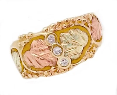 Black Hills Gold 10k Three Stone Diamond Wide Band Ring Size 6 1/4 - Image 1 of 4