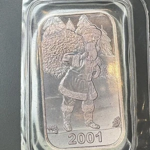 🔥2001 Santa. Navidad 1 OZ .999 Plata Extremadamente Tonificada BAR Sellado Raro Hallazgo🔥 - Imagen 1 de 4
