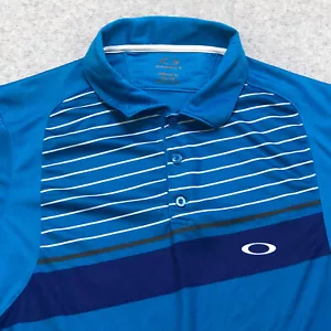 Oakley Polo Shirt Men's Extra Large Blue Stripe Golf Performance Hydrolix Logo - Picture 1 of 12