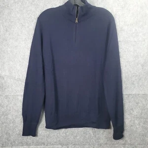 J Crew Sweater Mens Medium Merino Wool Half Zip Pullover Navy Blue Washable - Picture 1 of 16
