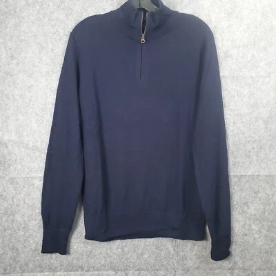 J Crew Sweater Mens Medium Merino Wool Half Zip Pullover Navy Blue Washable - Image 1 of 4