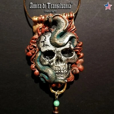 skull jewelry skeleton talisman men amulet woman snake pendant pagan punk gothic - Image 1 of 4