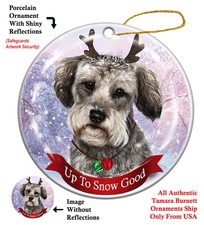 Schnoodle Grey Dog Christmas Holiday Ornament Up To Snow Good