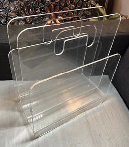 VTG Lucite Three Section Magazine Holder W Built In Handles - Picture 1 of 10