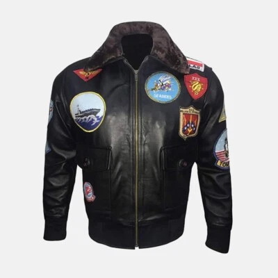 Veste En Cuir De Vol Tom Cruise Top Gun Pete Maverick, Veste Avec Logo - Photo 1/4