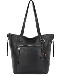 The Sak Marino Tote - Black Genuine Leather hobo With Silver Accents - Picture 1 of 5
