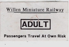 Railway ticket, miniature railway: Willen Miniature Railway (Milton Keynes)